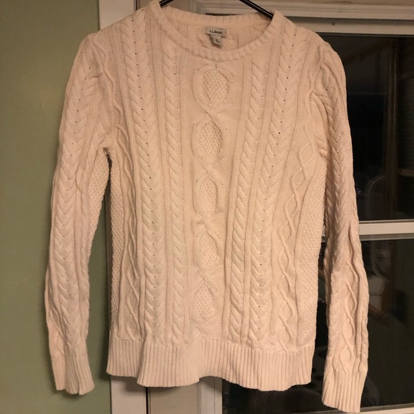 L.L. Bean Cream Cable Knit Sweater - Picture 1 of 3